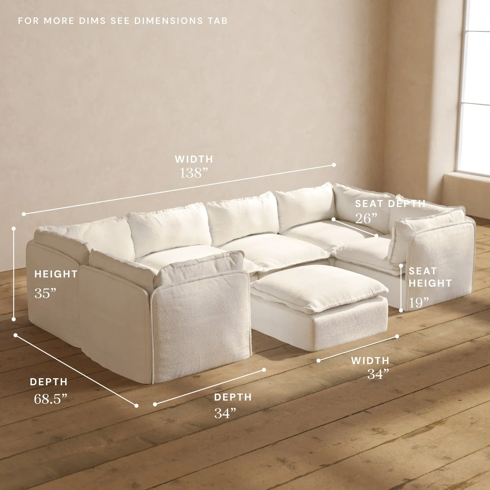 Modular Performance 6-Seater U-Sectional   Ottoman in Mousse | Deluxe Blend