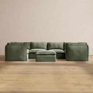 Modular Performance 6-Seater U-Sectional   Ottoman in Willow | Relaxed Blend