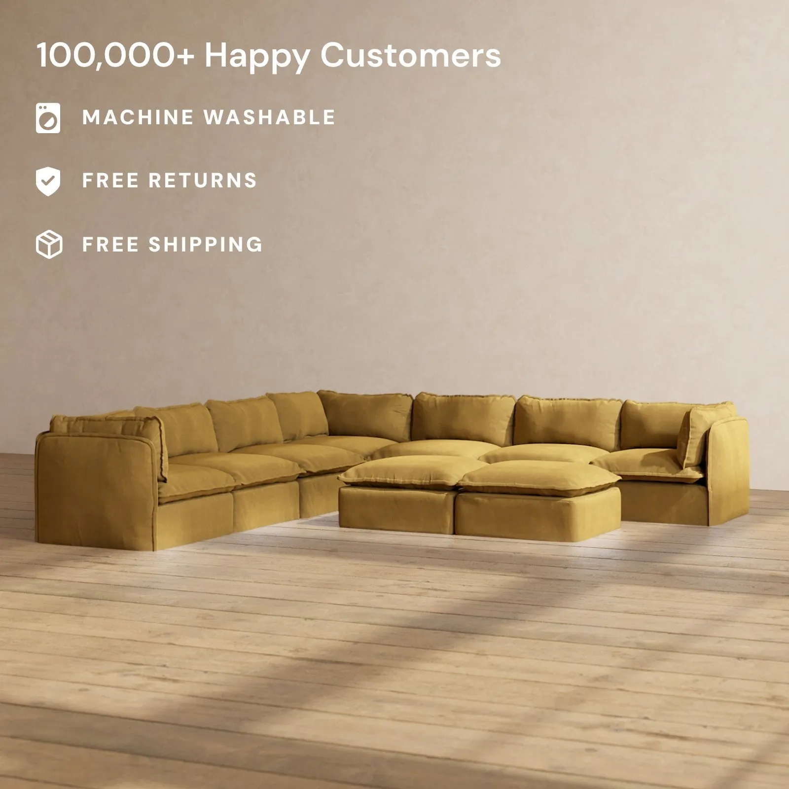 Modular Performance 7-Seater Corner Sectional   Bench Ottoman in Toffee | Relaxed Blend