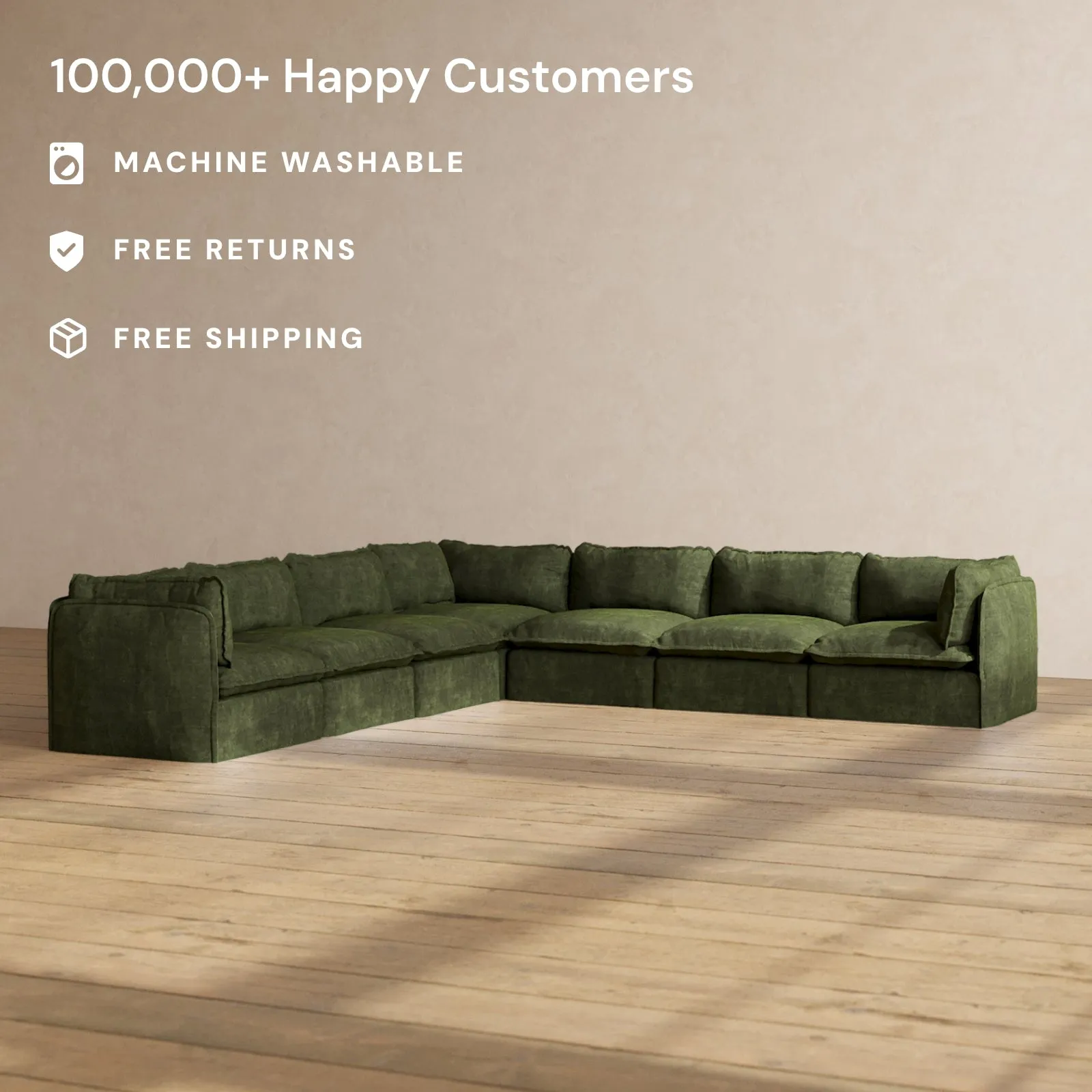 Modular Performance 7-Seater Corner Sectional in Olive | Relaxed Blend