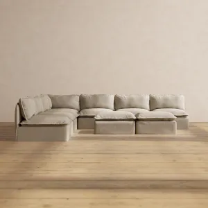 Modular Performance 7-Seater Open-Ends Corner Sectional   Bench Ottoman in Dune | Relaxed Blend