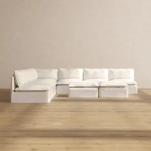 Modular Performance 7-Seater Open-Ends Corner Sectional   Bench Ottoman in Mousse | Deluxe Blend
