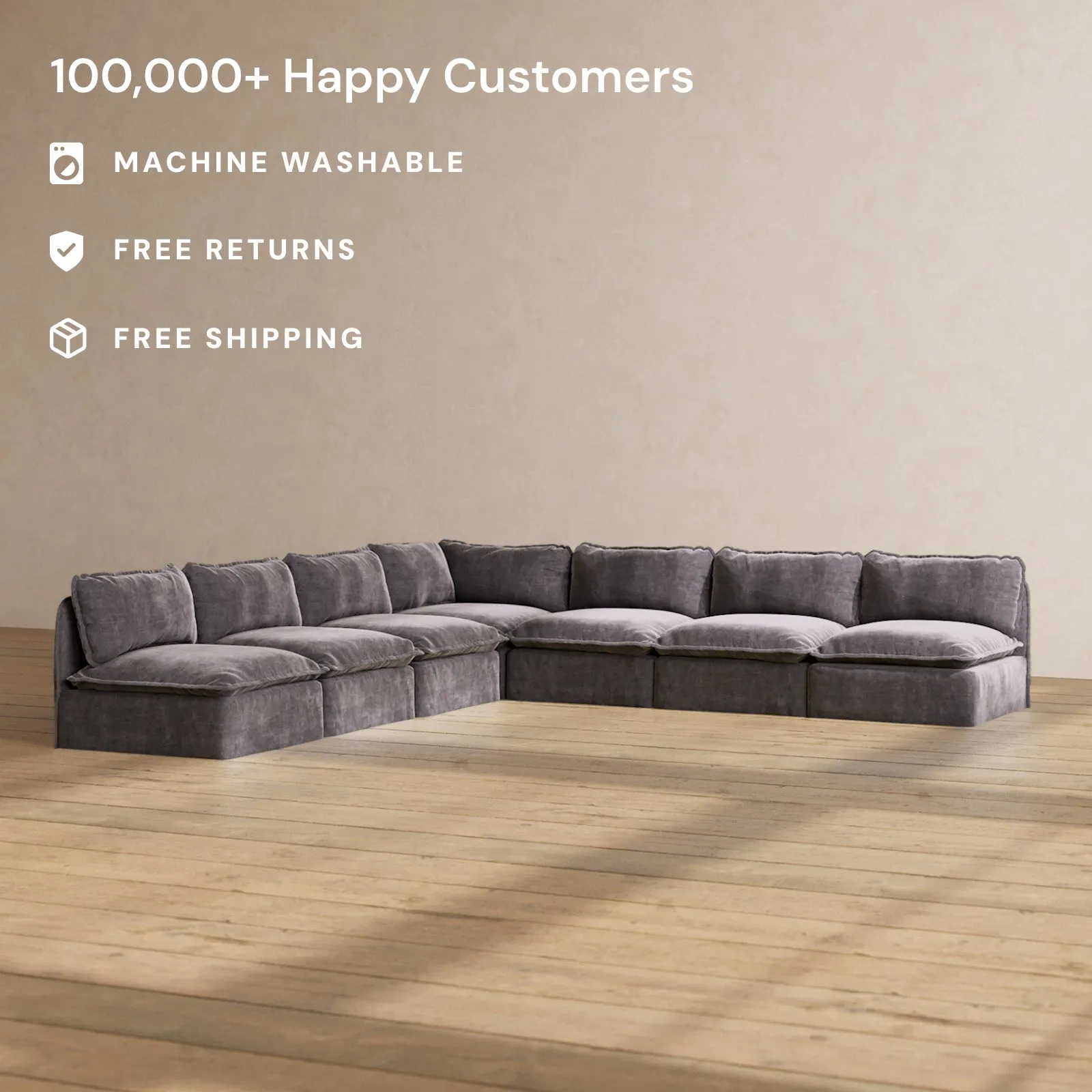 Modular Performance 7-Seater Open-Ends Corner Sectional in Cinder | Deluxe Blend