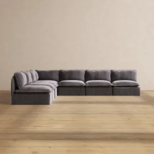 Modular Performance 7-Seater Open-Ends Corner Sectional in Cinder | Deluxe Blend