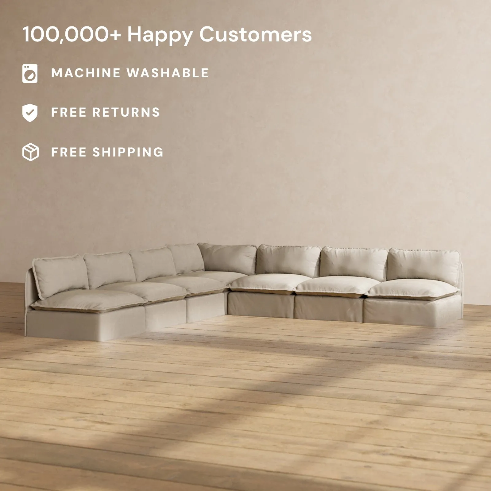 Modular Performance 7-Seater Open-Ends Corner Sectional in Dune | Relaxed Blend