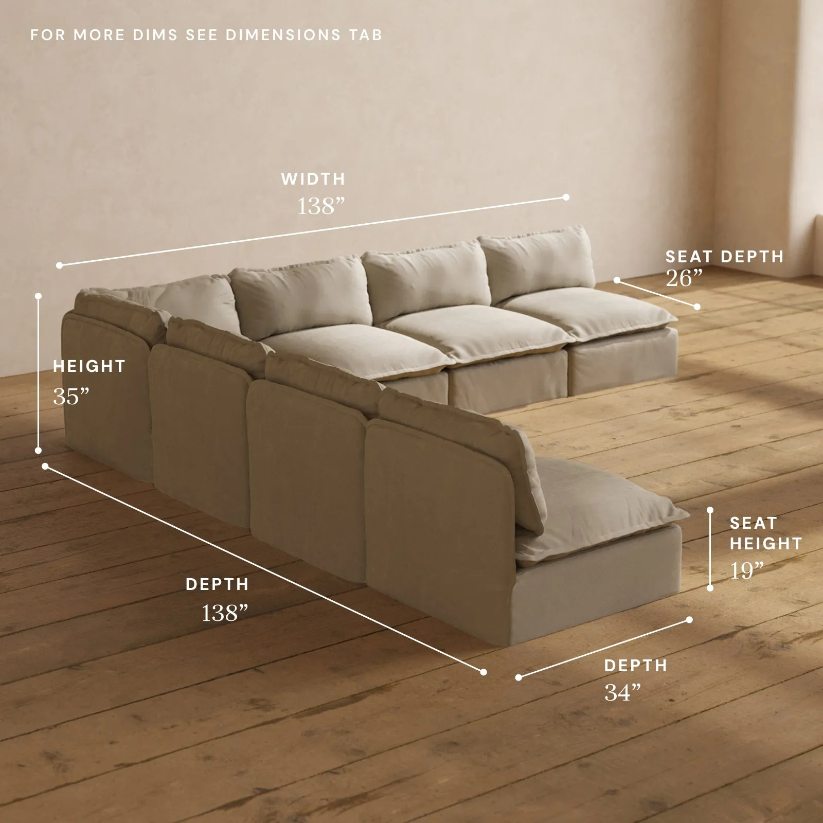 Modular Performance 7-Seater Open-Ends Corner Sectional in Dune | Relaxed Blend
