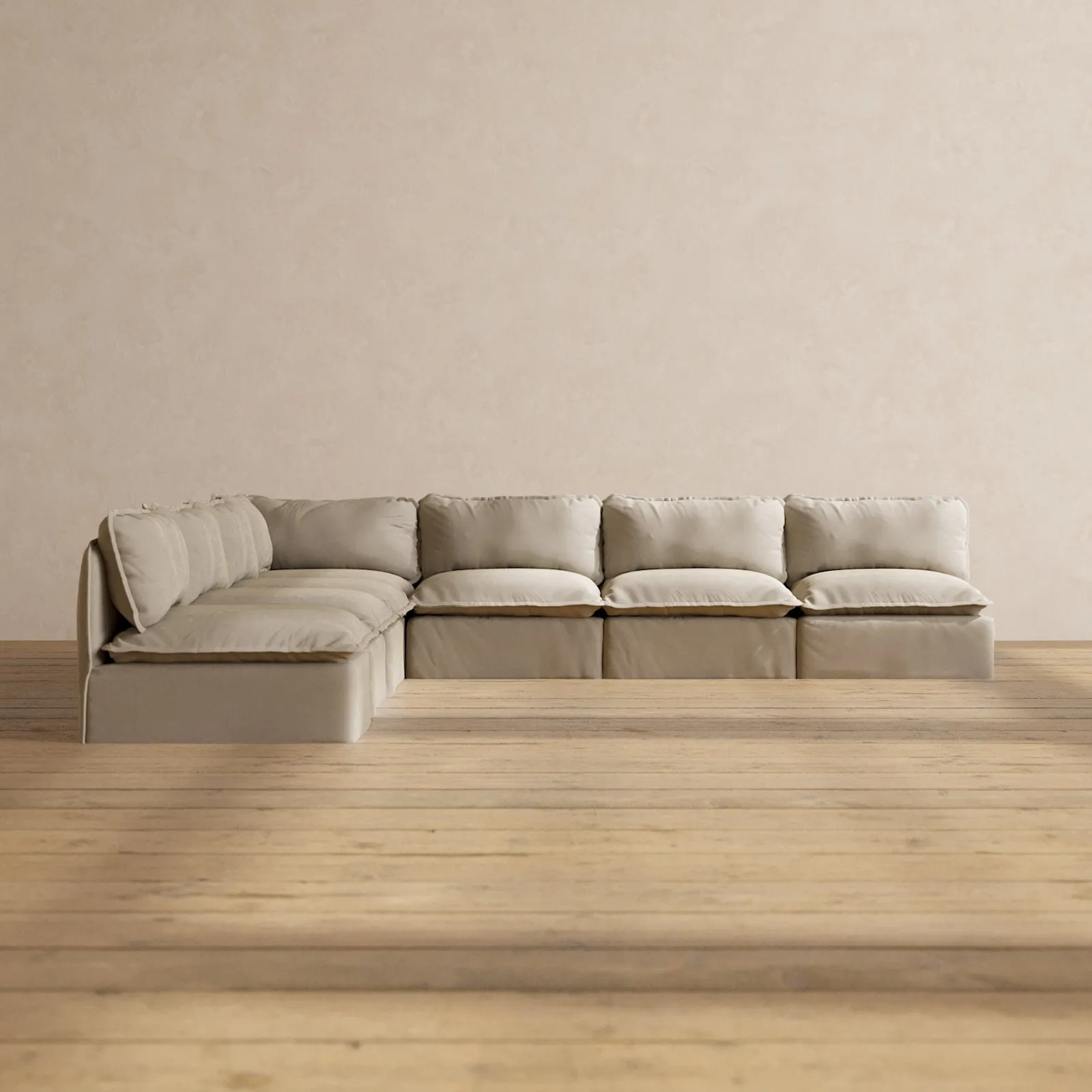 Modular Performance 7-Seater Open-Ends Corner Sectional in Dune | Relaxed Blend