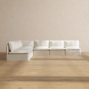 Modular Performance 7-Seater Open-Ends Corner Sectional in Eggshell | Deluxe Blend