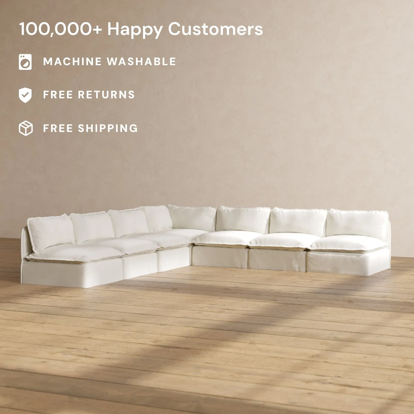 Modular Performance 7-Seater Open-Ends Corner Sectional in Eggshell | Relaxed Blend