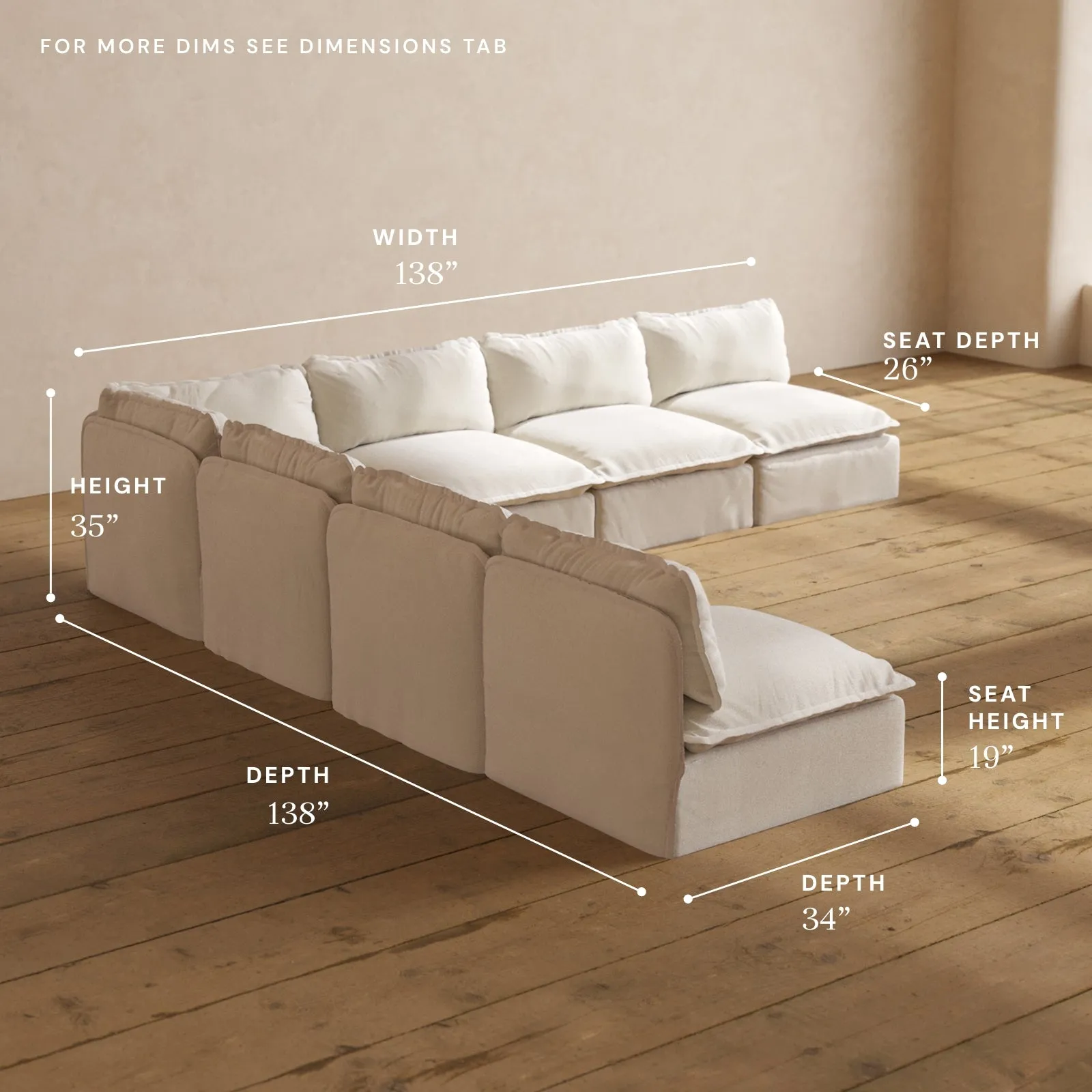 Modular Performance 7-Seater Open-Ends Corner Sectional in Flour | Relaxed Blend