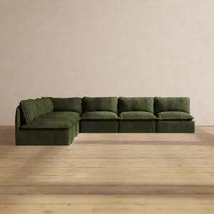 Modular Performance 7-Seater Open-Ends Corner Sectional in Olive | Relaxed Blend