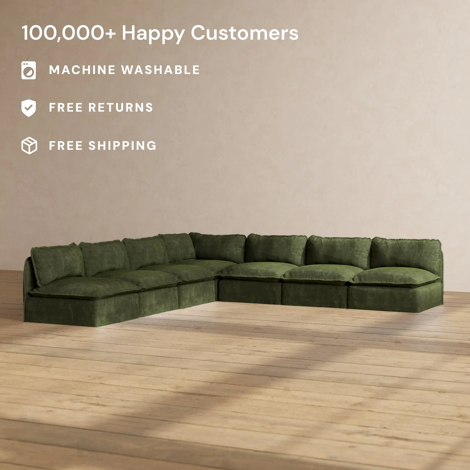 Modular Performance 7-Seater Open-Ends Corner Sectional in Olive | Relaxed Blend