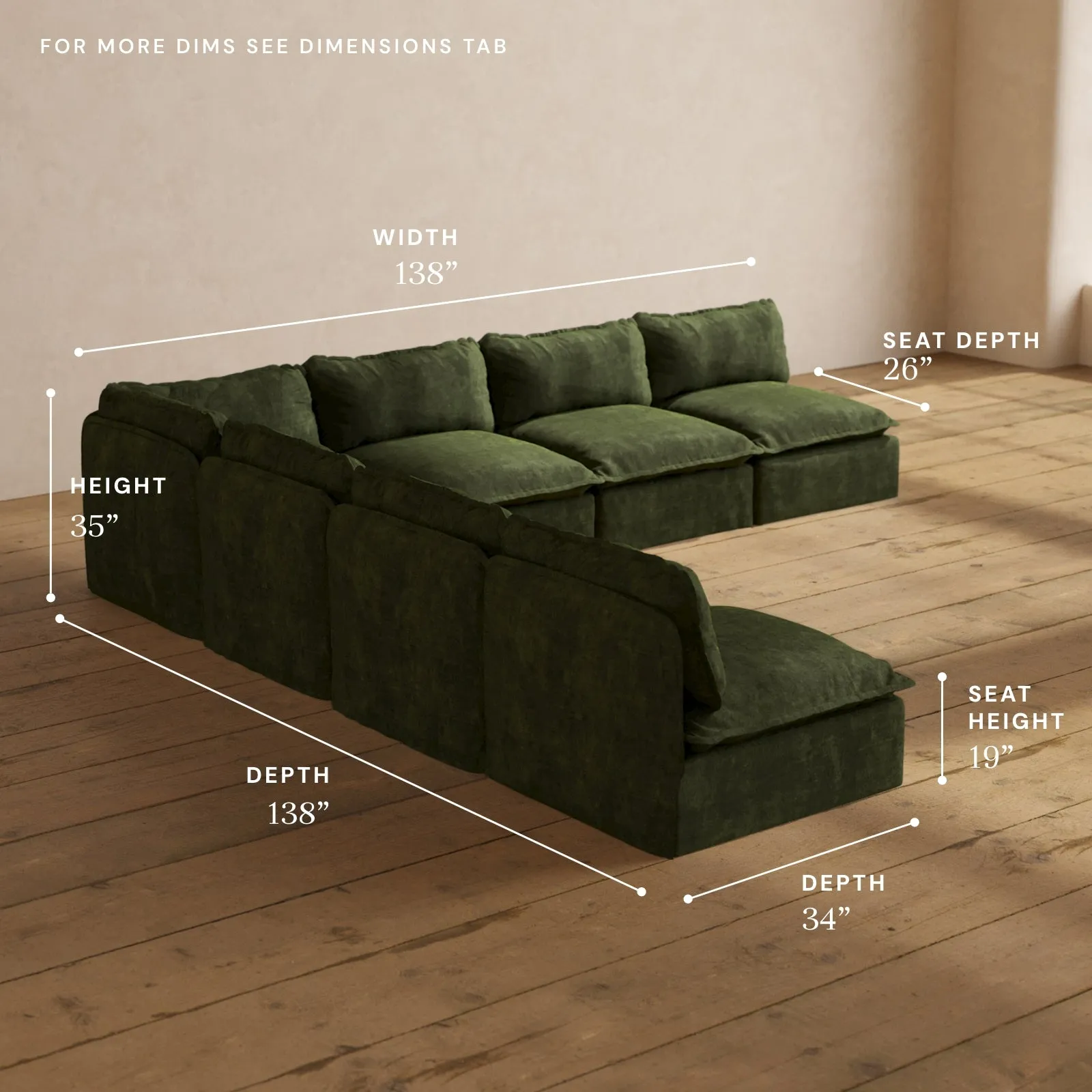Modular Performance 7-Seater Open-Ends Corner Sectional in Olive | Relaxed Blend