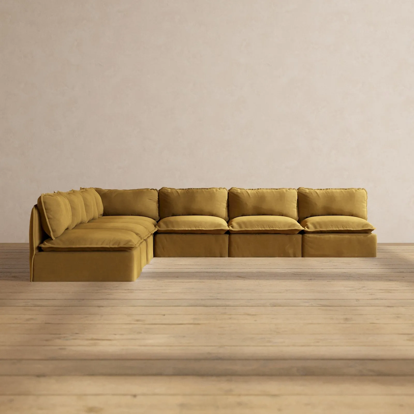 Modular Performance 7-Seater Open-Ends Corner Sectional in Toffee | Deluxe Blend