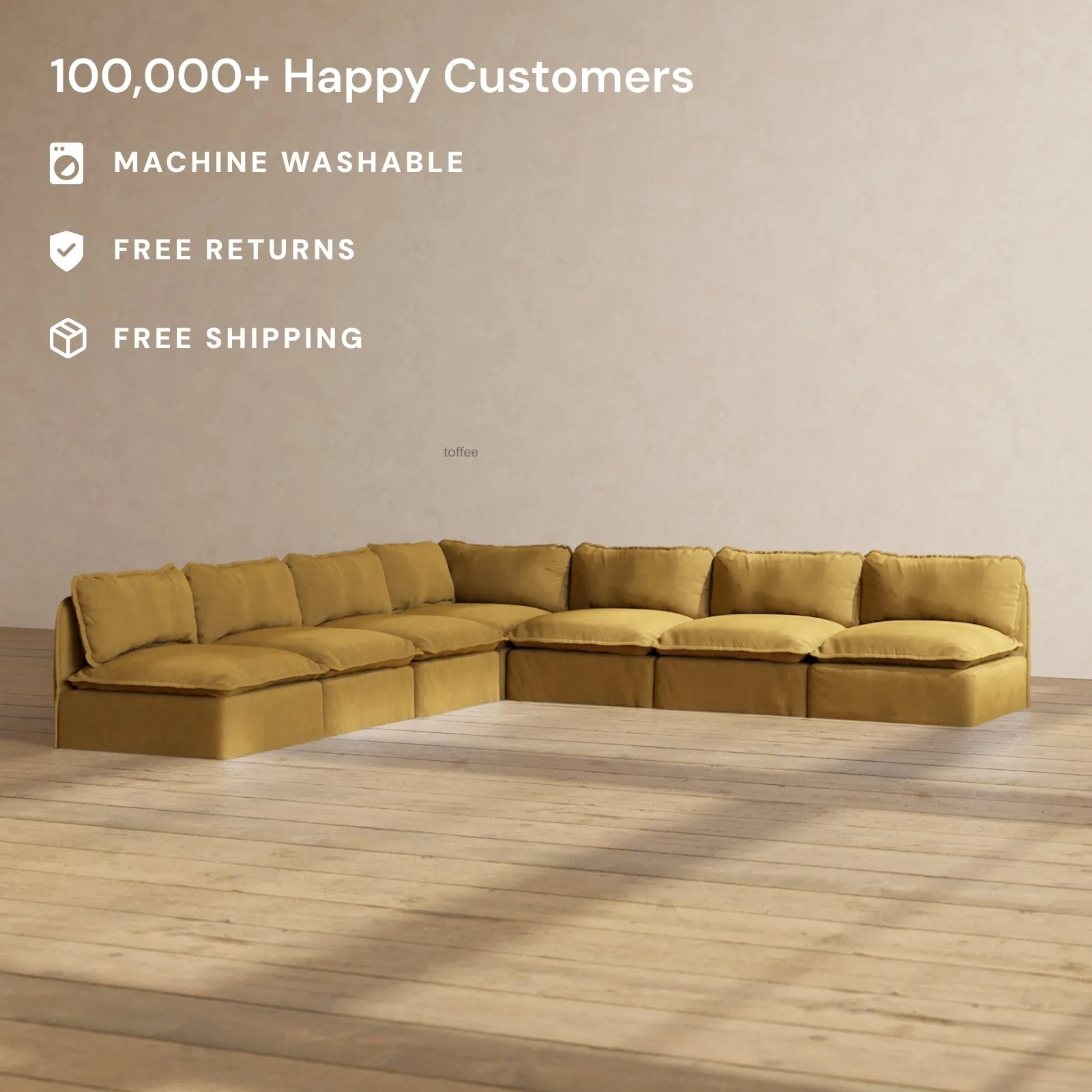 Modular Performance 7-Seater Open-Ends Corner Sectional in Toffee | Deluxe Blend