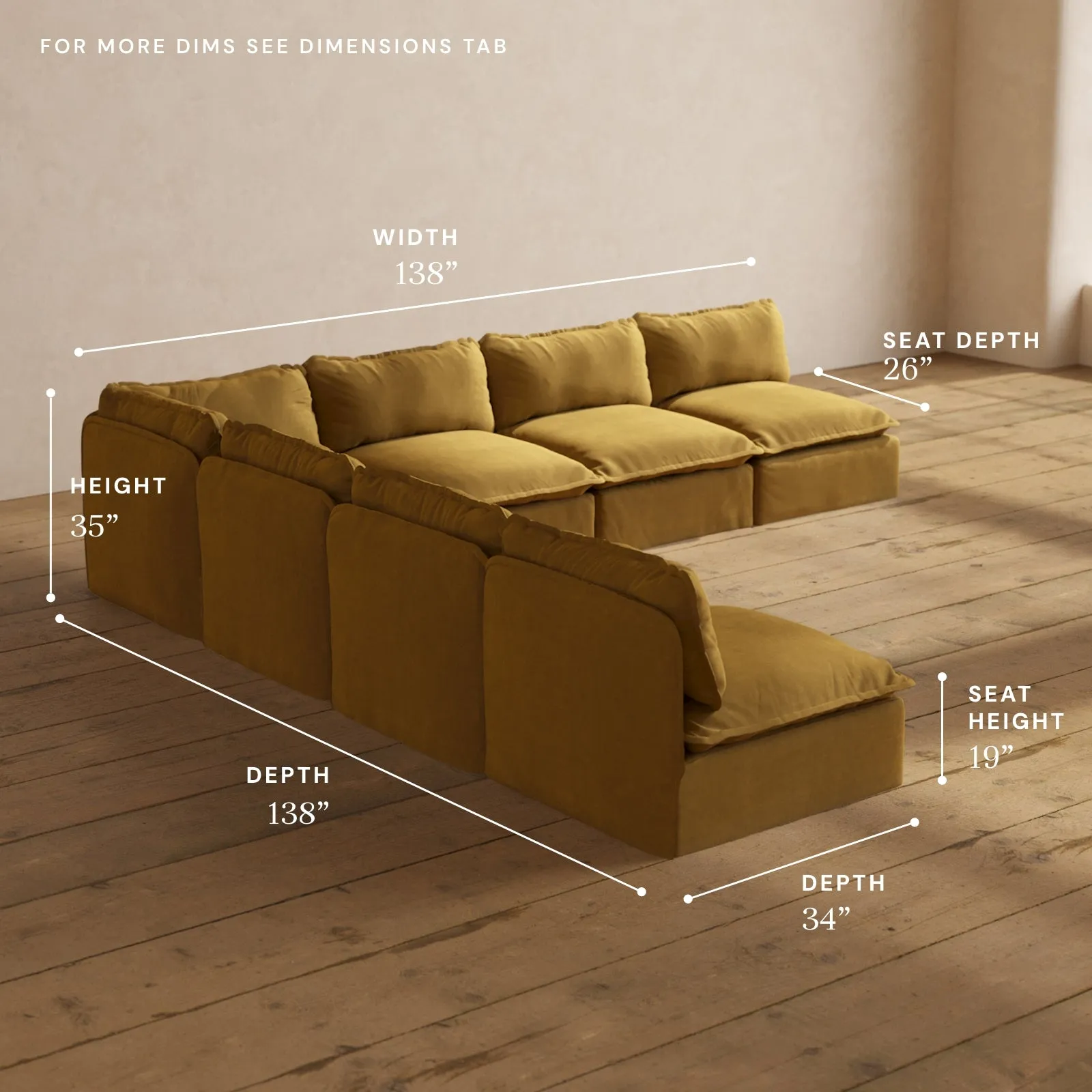 Modular Performance 7-Seater Open-Ends Corner Sectional in Toffee | Deluxe Blend