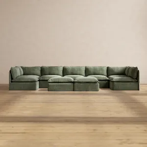 Modular Performance 7-Seater Open-Ends U-Sectional   Bench Ottoman in Willow | Deluxe Blend