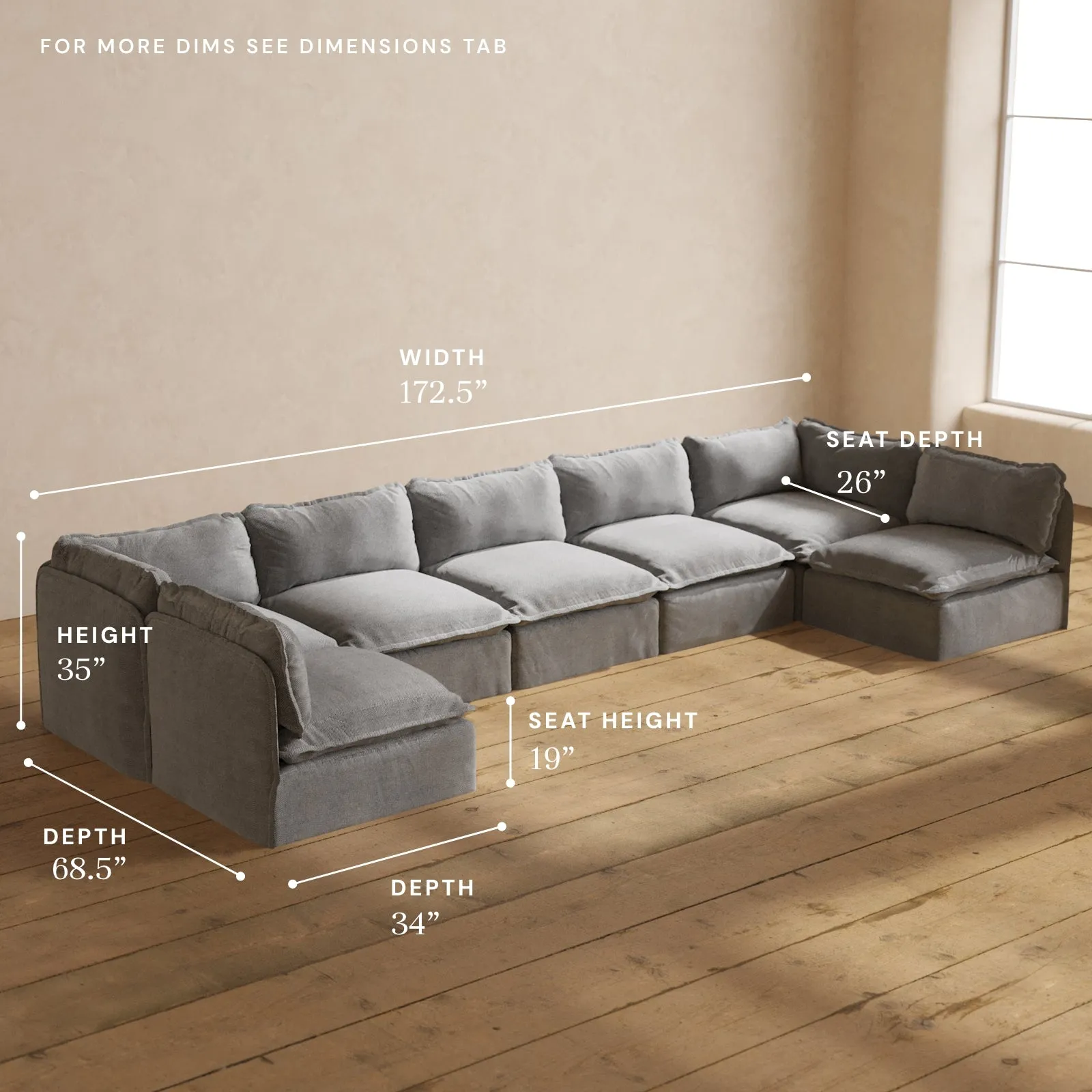 Modular Performance 7-Seater Open-Ends U-Sectional in Ash | Deluxe Blend