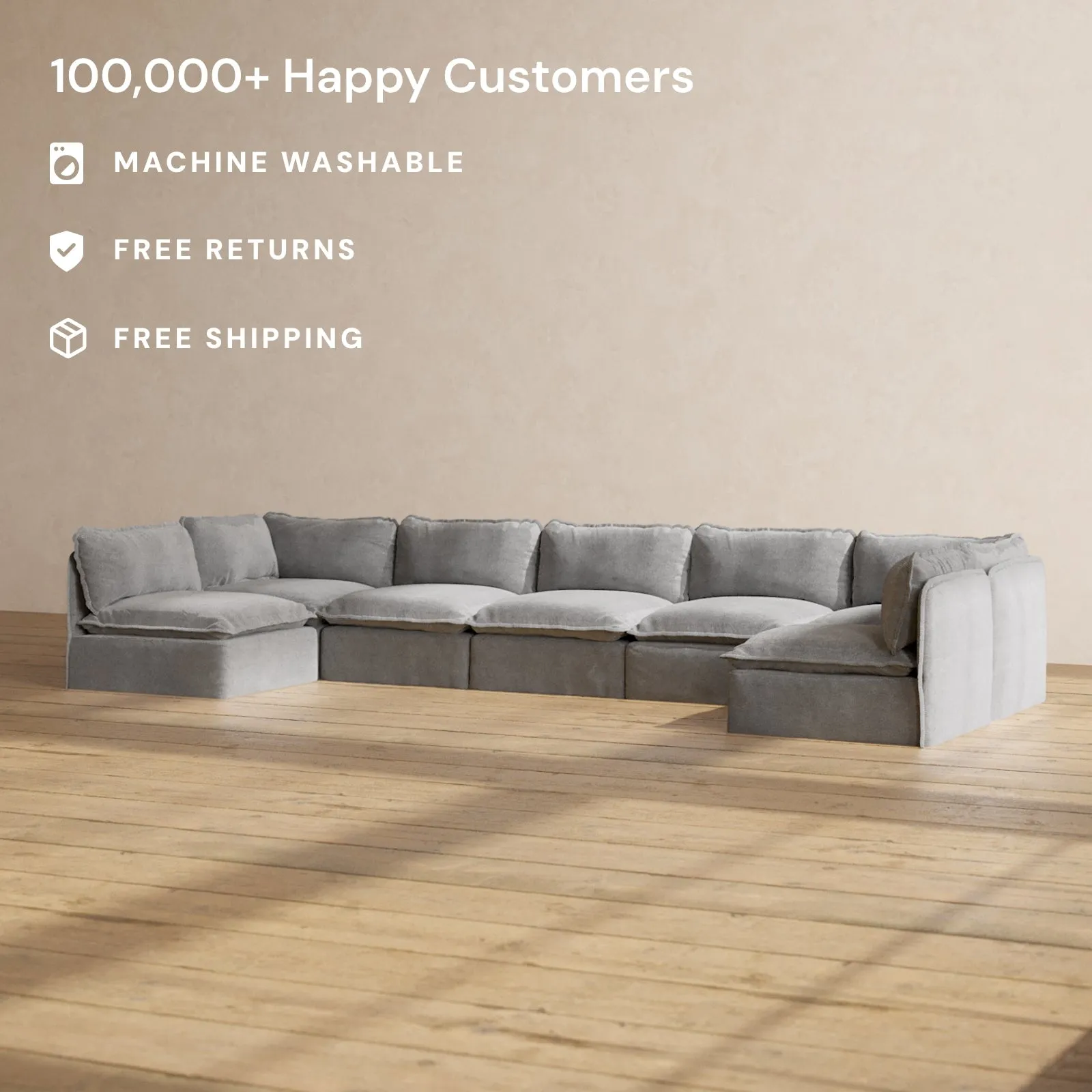 Modular Performance 7-Seater Open-Ends U-Sectional in Ash | Deluxe Blend