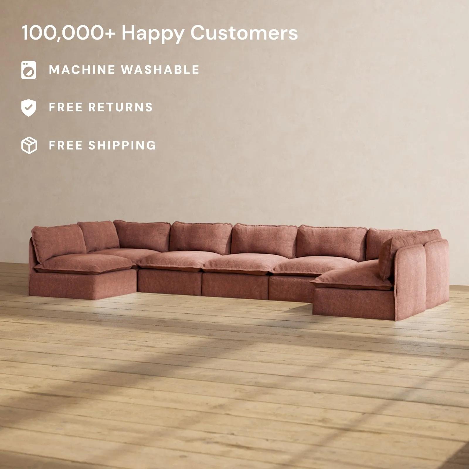 Modular Performance 7-Seater Open-Ends U-Sectional in Chestnut | Relaxed Blend