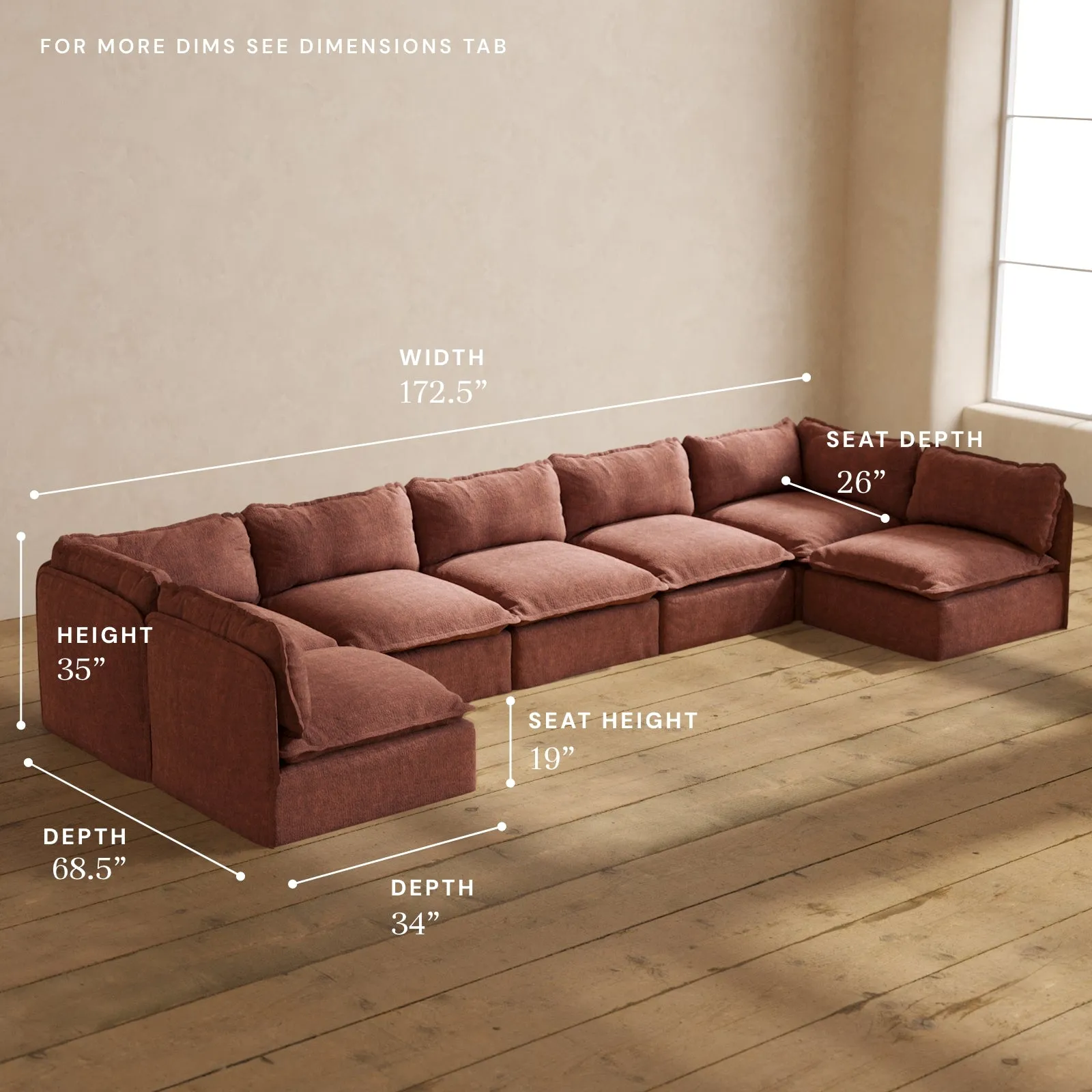 Modular Performance 7-Seater Open-Ends U-Sectional in Chestnut | Relaxed Blend