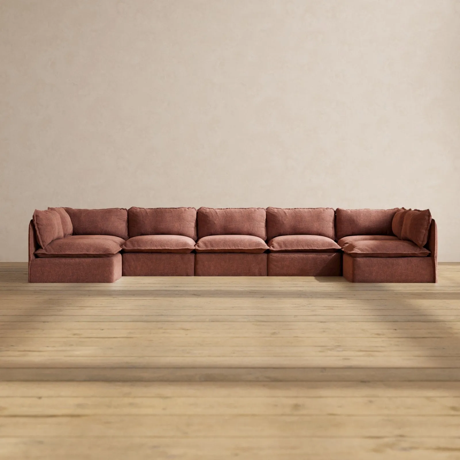 Modular Performance 7-Seater Open-Ends U-Sectional in Chestnut | Relaxed Blend