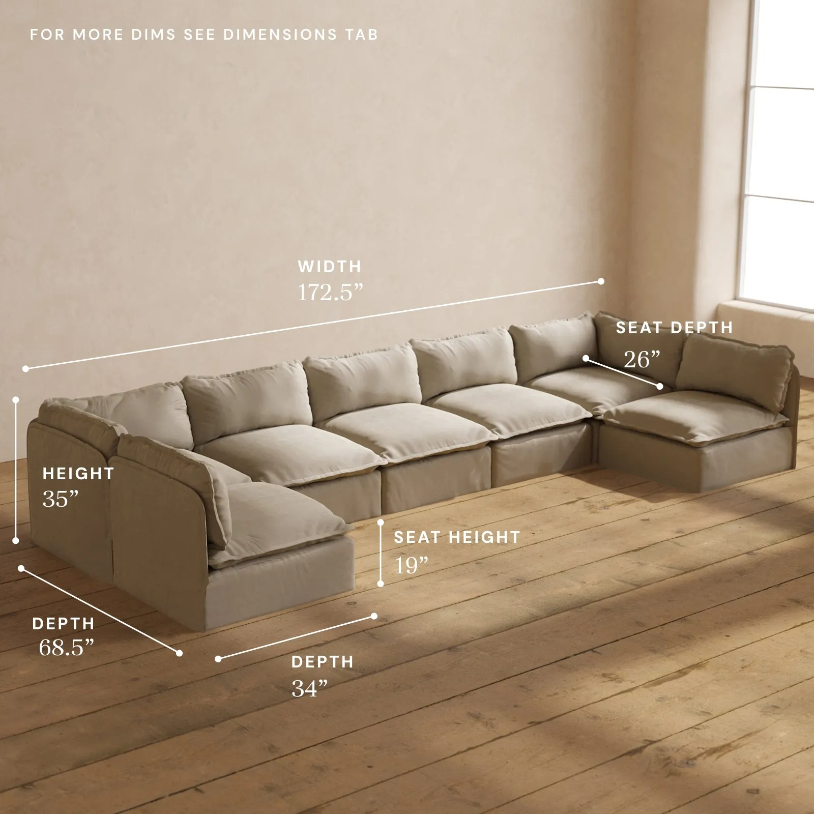 Modular Performance 7-Seater Open-Ends U-Sectional in Dune | Deluxe Blend