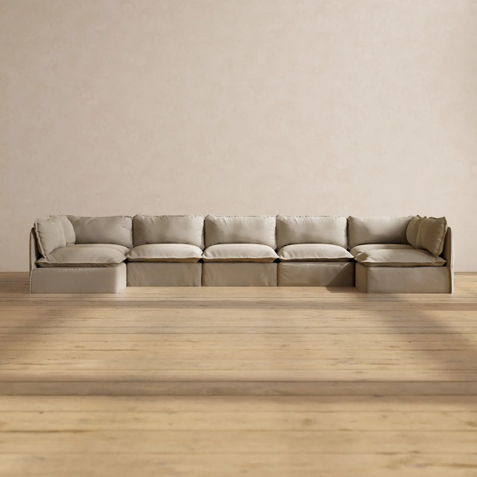 Modular Performance 7-Seater Open-Ends U-Sectional in Dune | Deluxe Blend