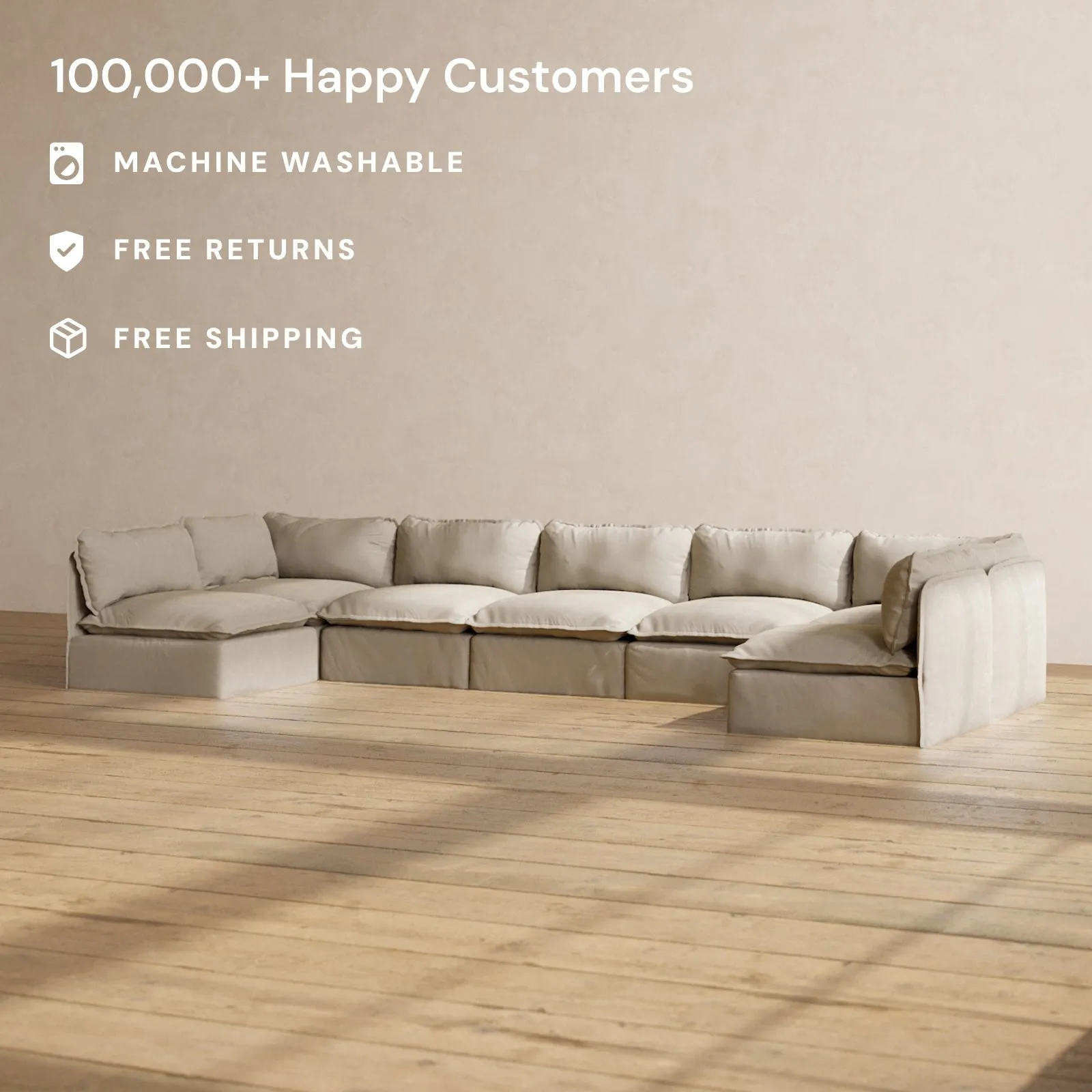Modular Performance 7-Seater Open-Ends U-Sectional in Dune | Deluxe Blend