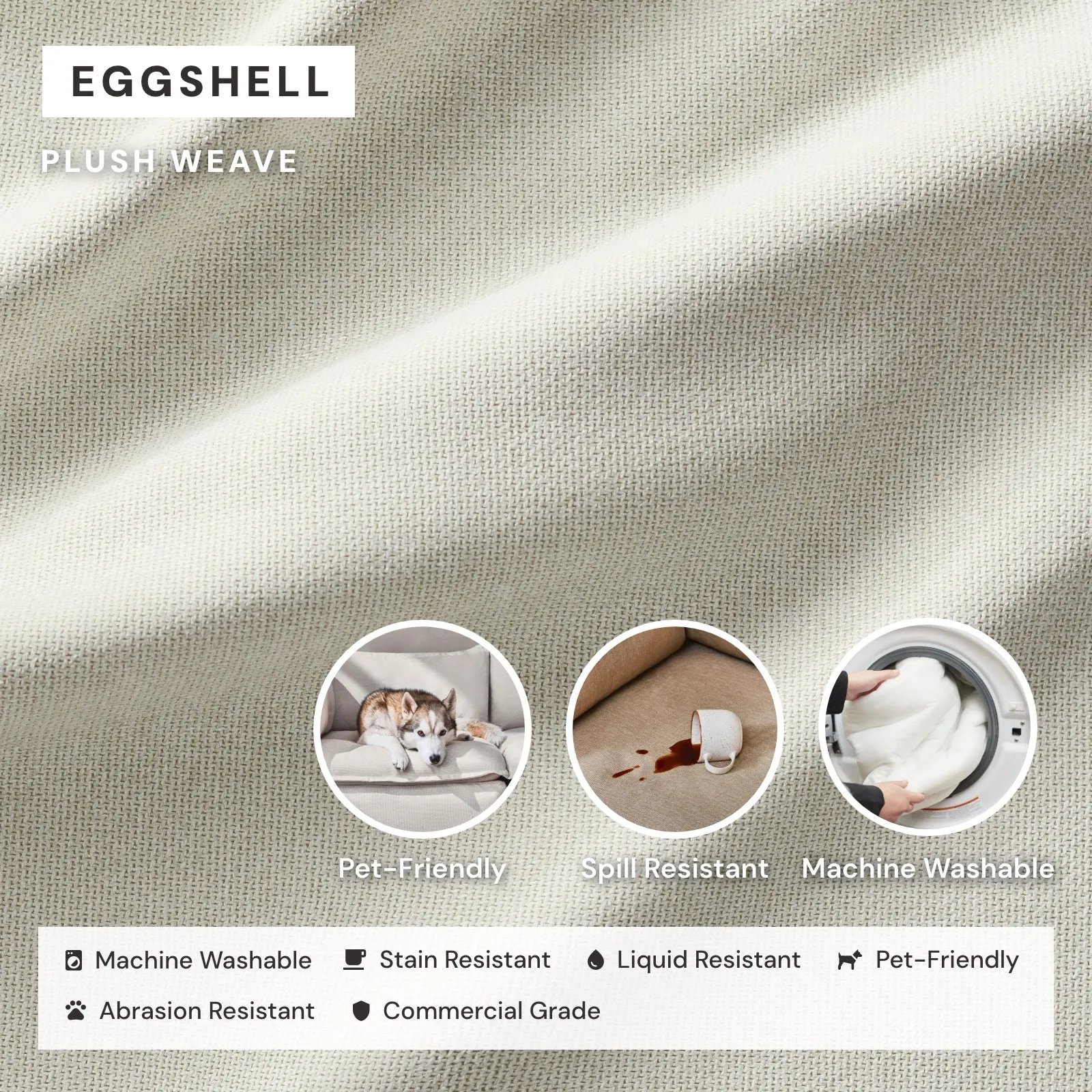 Modular Performance 7-Seater Open-Ends U-Sectional in Eggshell | Relaxed Blend