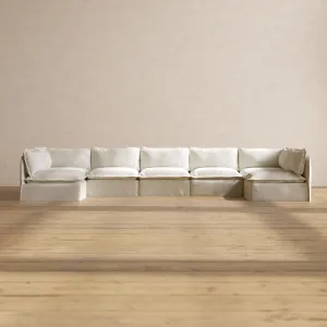 Modular Performance 7-Seater Open-Ends U-Sectional in Eggshell | Relaxed Blend
