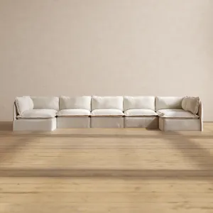 Modular Performance 7-Seater Open-Ends U-Sectional in Flour | Deluxe Blend