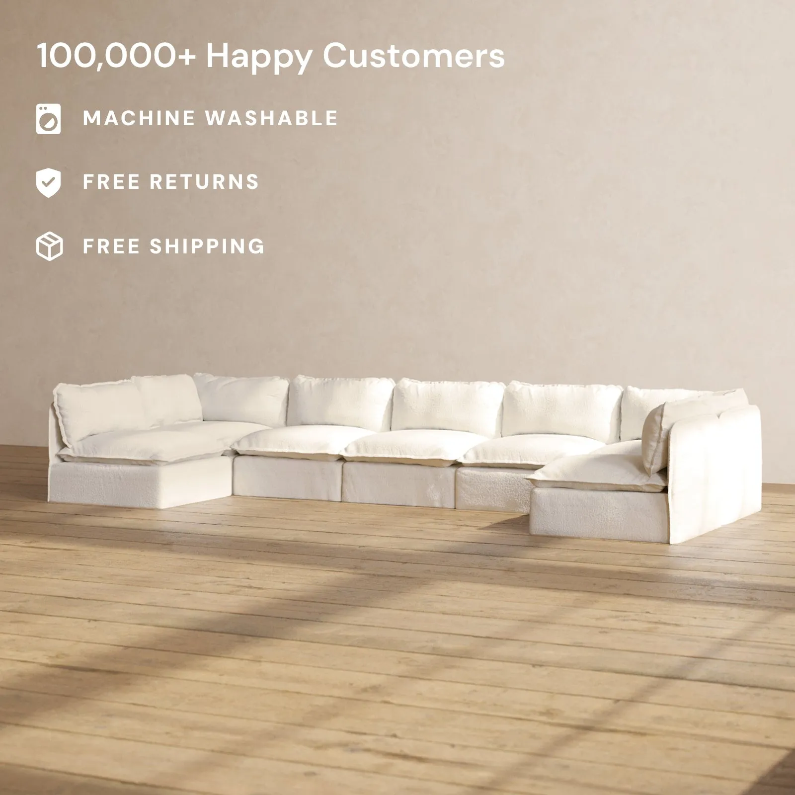 Modular Performance 7-Seater Open-Ends U-Sectional in Mousse | Deluxe Blend
