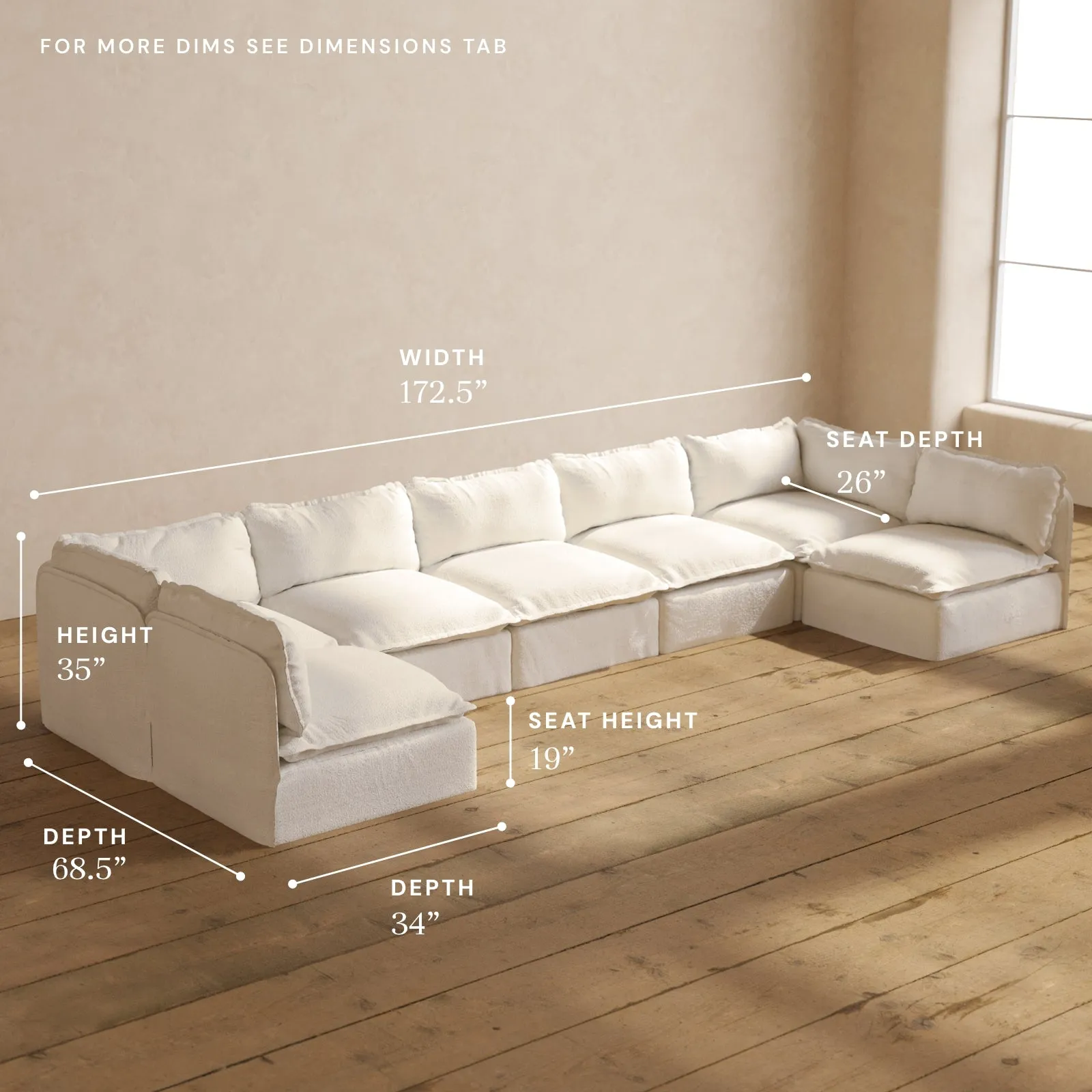 Modular Performance 7-Seater Open-Ends U-Sectional in Mousse | Deluxe Blend
