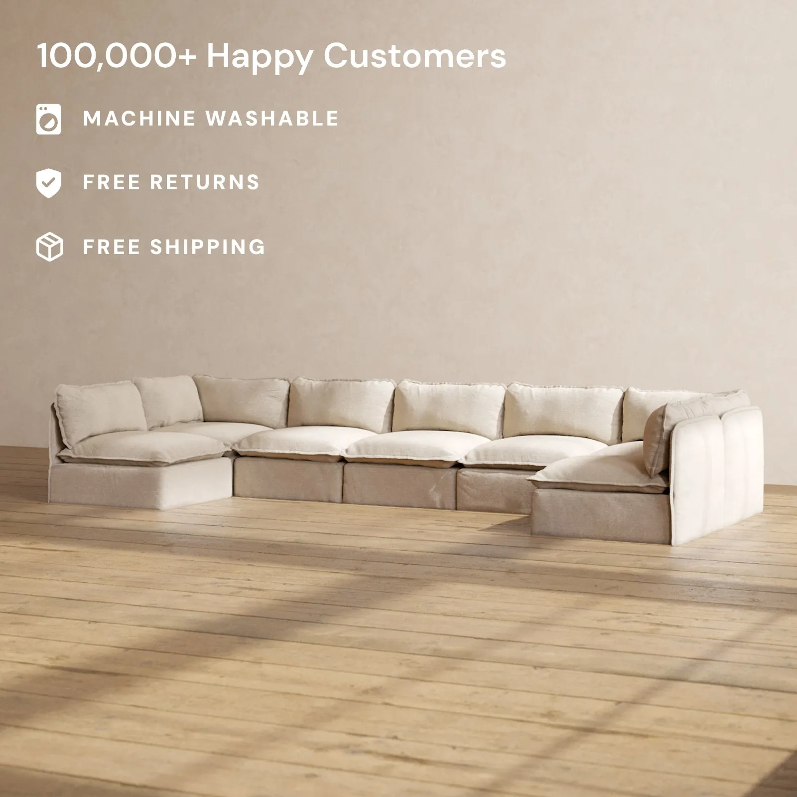 Modular Performance 7-Seater Open-Ends U-Sectional in Oat | Relaxed Blend