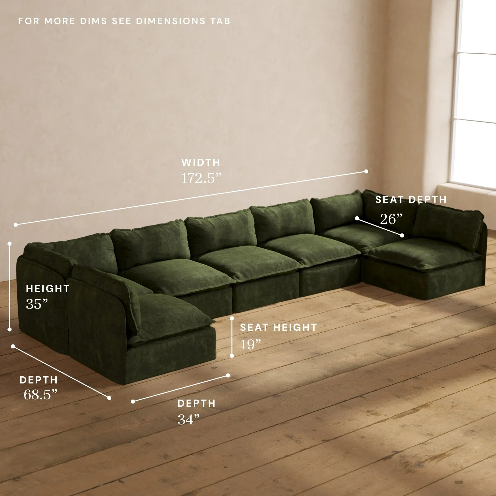Modular Performance 7-Seater Open-Ends U-Sectional in Olive | Relaxed Blend