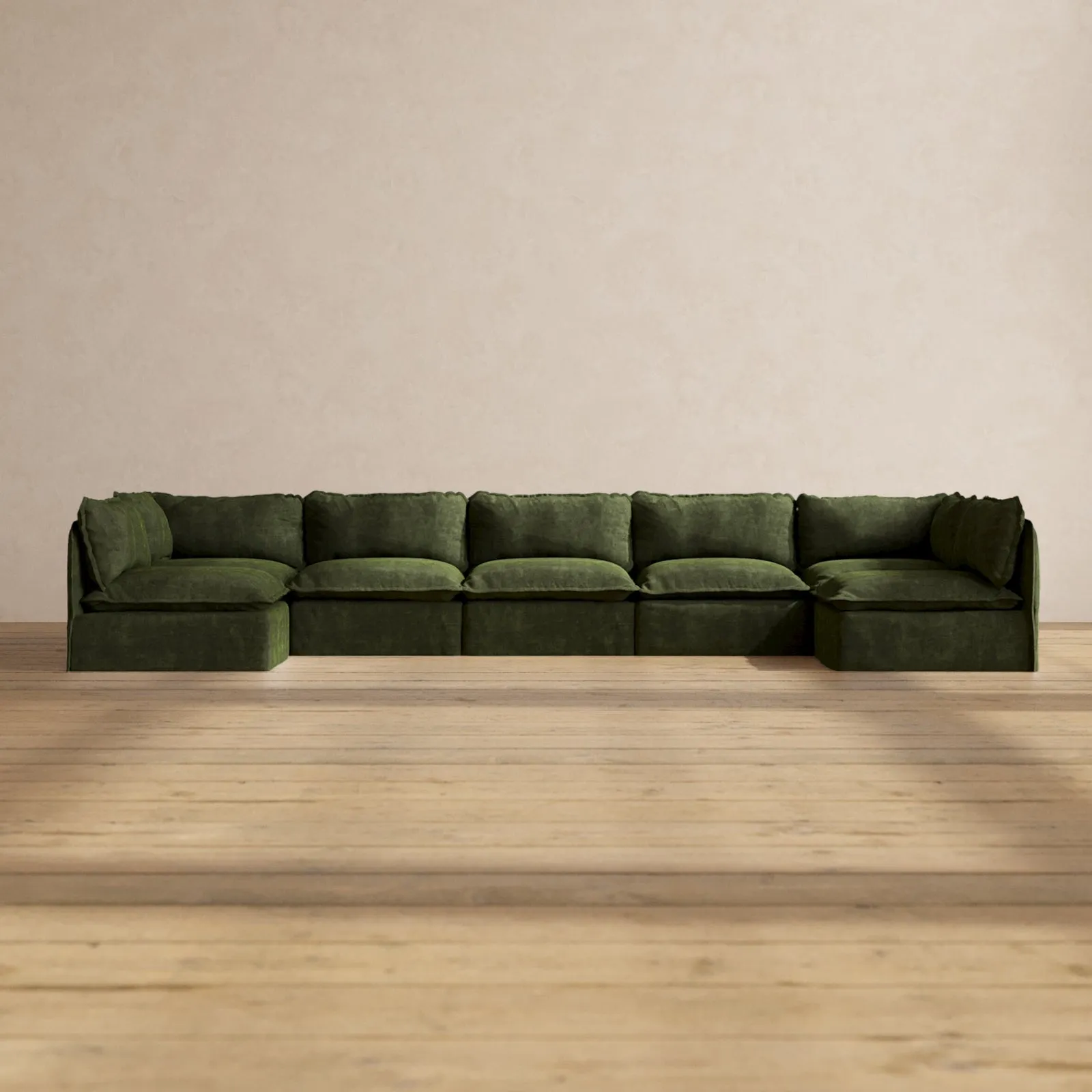 Modular Performance 7-Seater Open-Ends U-Sectional in Olive | Relaxed Blend