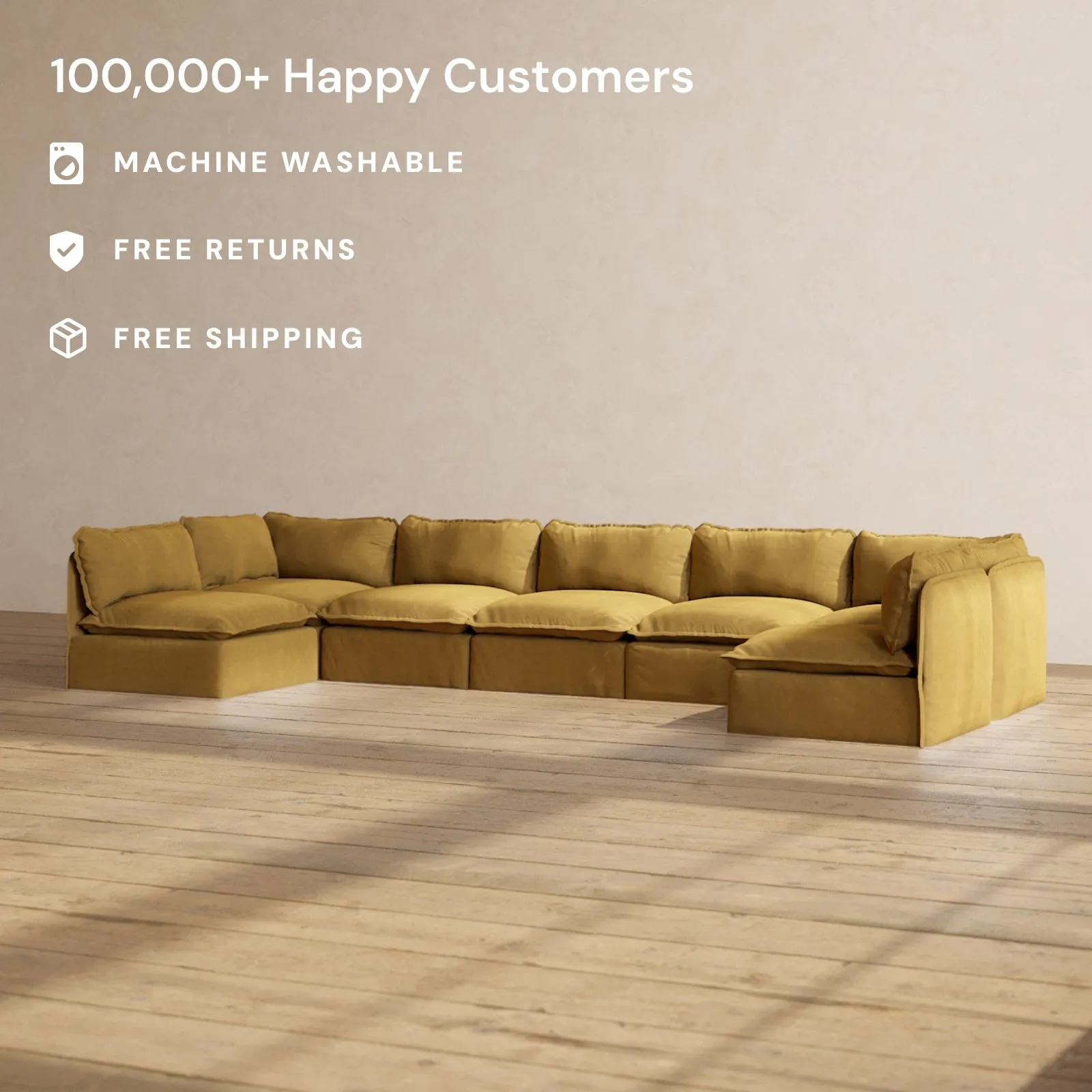 Modular Performance 7-Seater Open-Ends U-Sectional in Toffee | Relaxed Blend