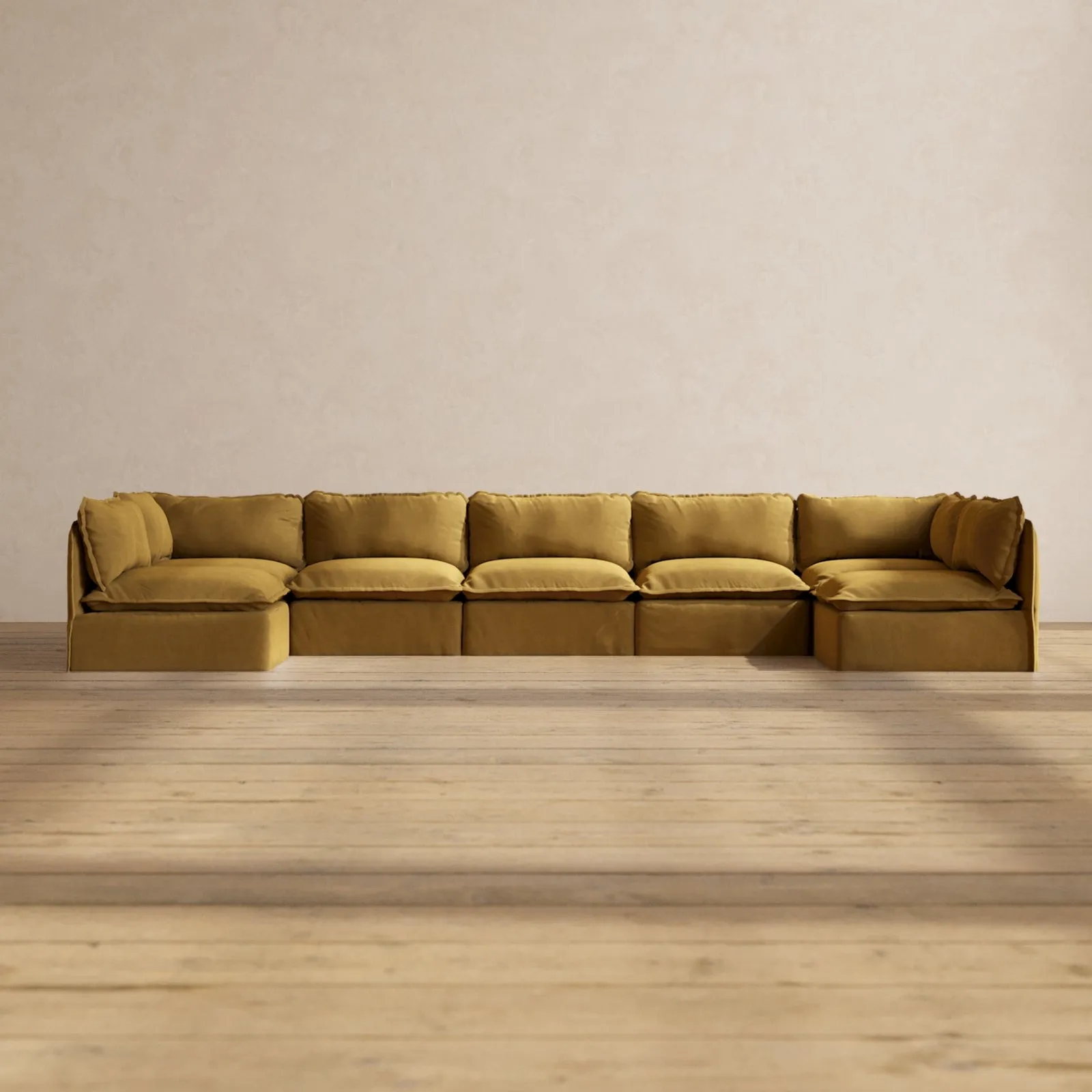 Modular Performance 7-Seater Open-Ends U-Sectional in Toffee | Relaxed Blend