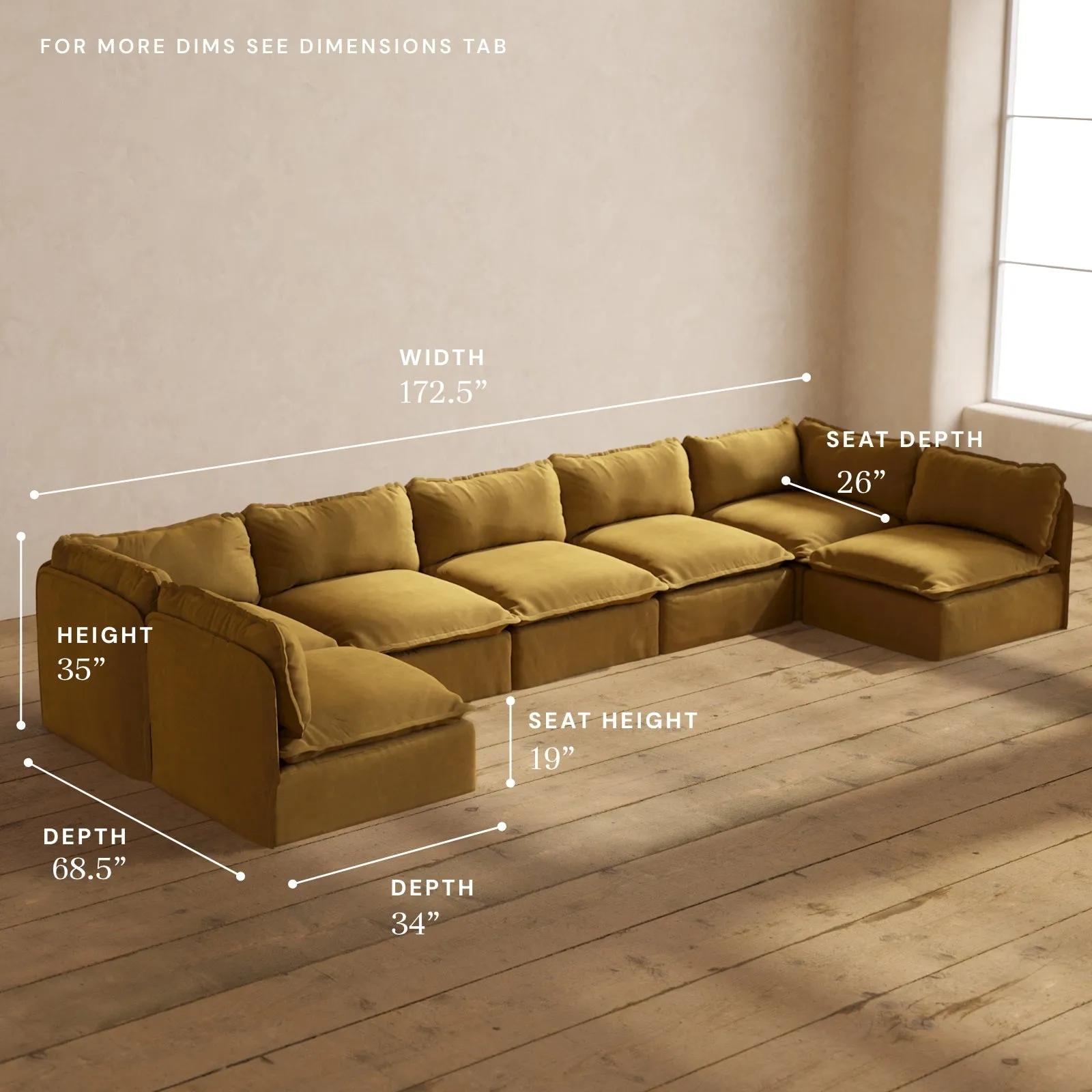 Modular Performance 7-Seater Open-Ends U-Sectional in Toffee | Relaxed Blend