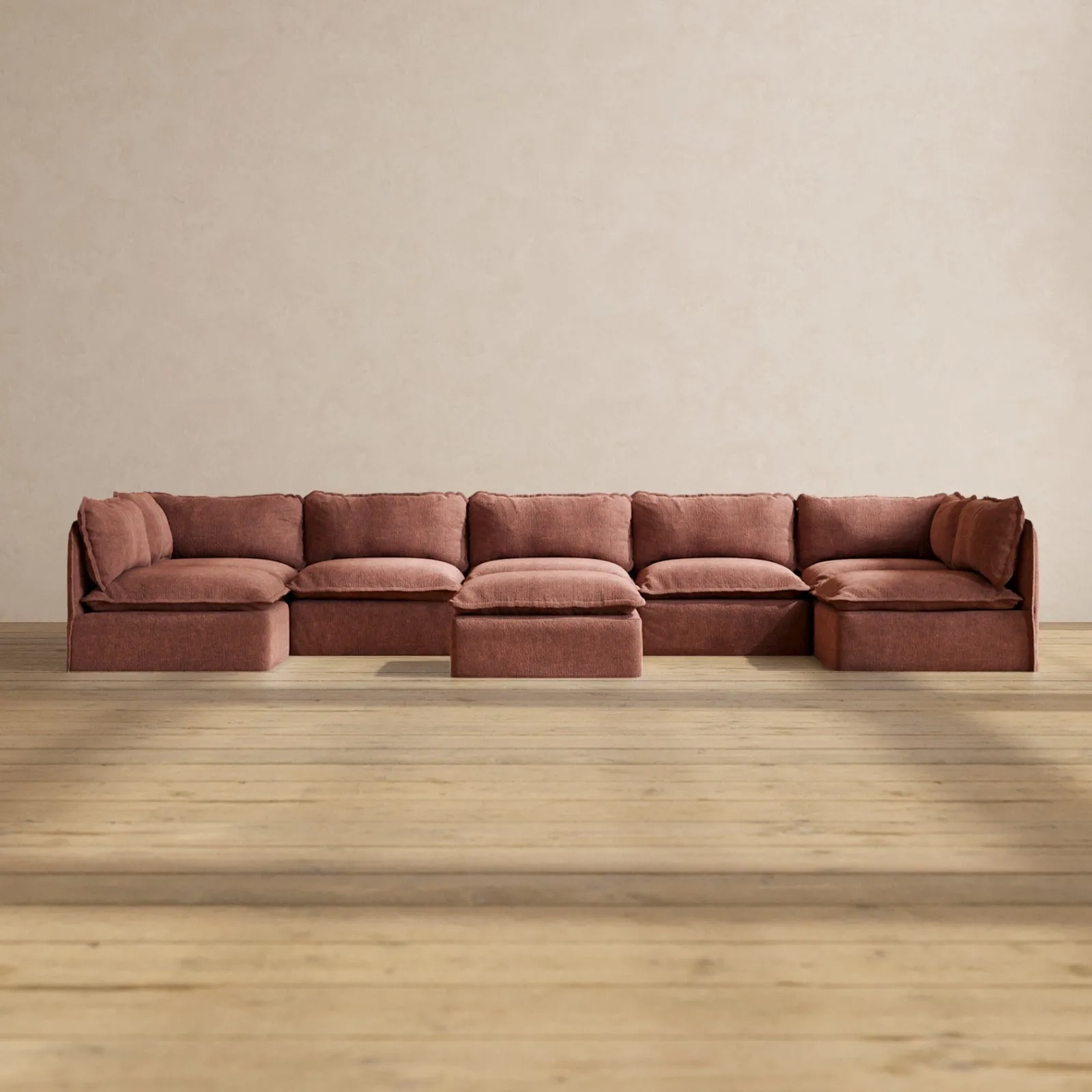Modular Performance 7-Seater Open-Ends U-Sectional   Ottoman in Chestnut | Relaxed Blend