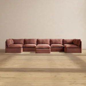 Modular Performance 7-Seater Open-Ends U-Sectional   Ottoman in Chestnut | Relaxed Blend