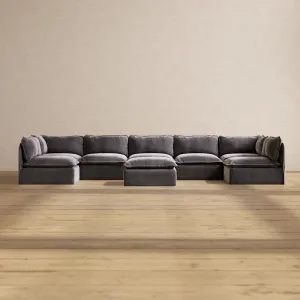 Modular Performance 7-Seater Open-Ends U-Sectional   Ottoman in Cinder | Relaxed Blend
