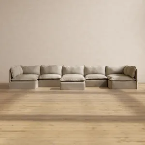 Modular Performance 7-Seater Open-Ends U-Sectional   Ottoman in Dune | Deluxe Blend
