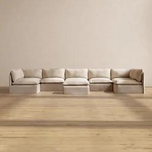 Modular Performance 7-Seater Open-Ends U-Sectional   Ottoman in Oat | Deluxe Blend
