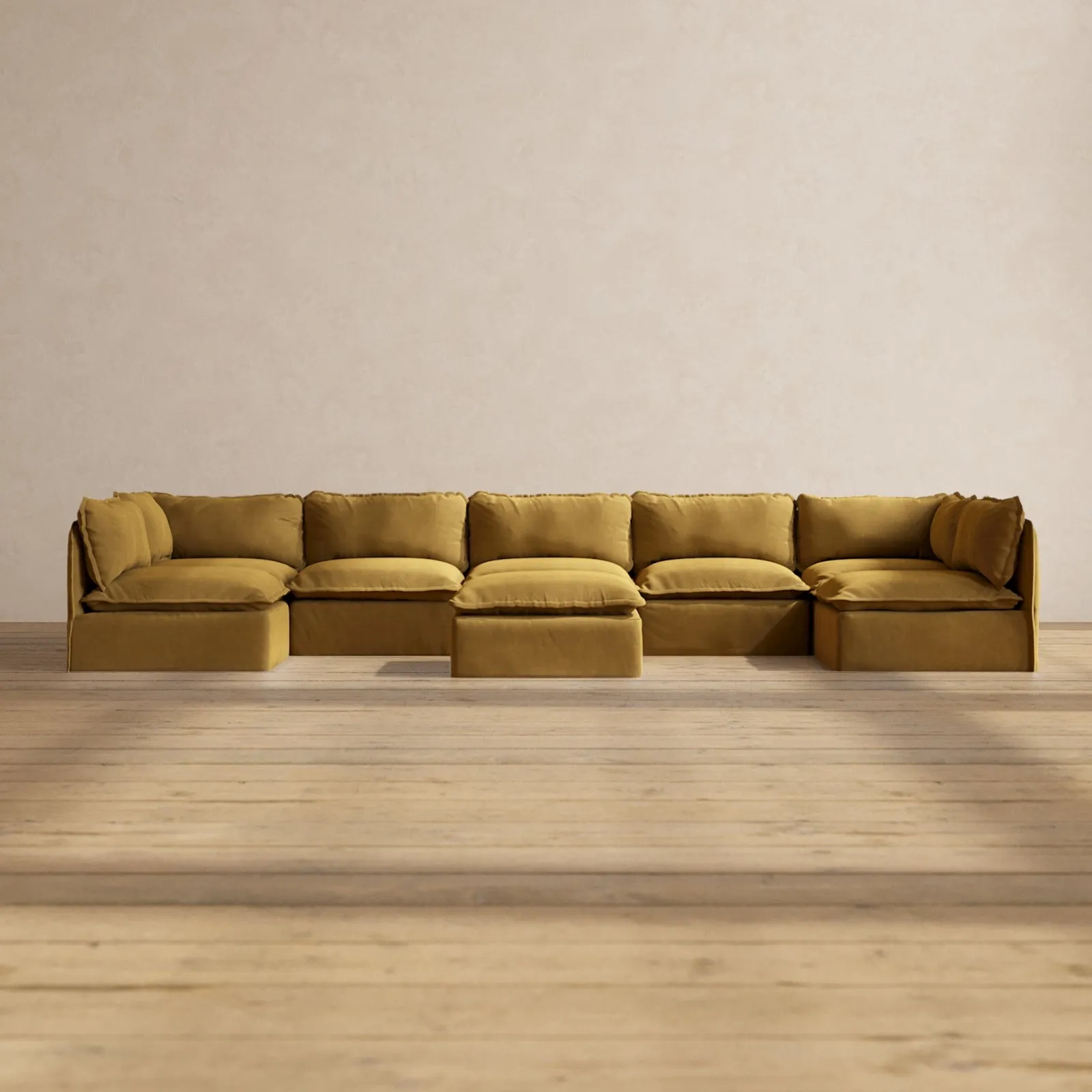 Modular Performance 7-Seater Open-Ends U-Sectional   Ottoman in Toffee | Relaxed Blend