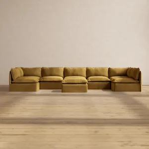 Modular Performance 7-Seater Open-Ends U-Sectional   Ottoman in Toffee | Relaxed Blend