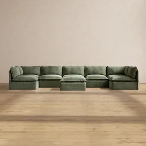 Modular Performance 7-Seater Open-Ends U-Sectional   Ottoman in Willow | Deluxe Blend