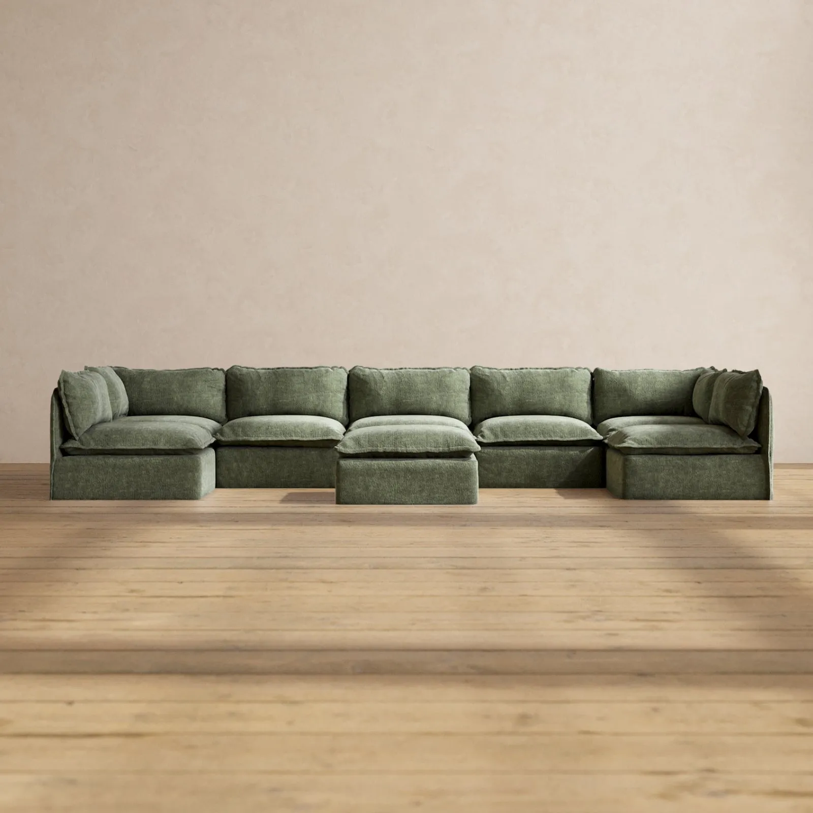 Modular Performance 7-Seater Open-Ends U-Sectional   Ottoman in Willow | Deluxe Blend