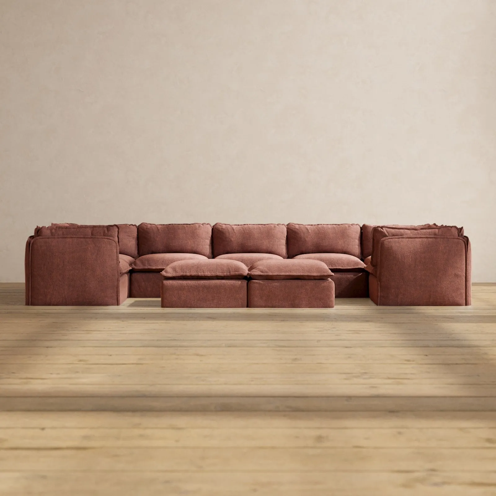 Modular Performance 7-Seater U-Sectional   Bench Ottoman in Chestnut | Deluxe Blend